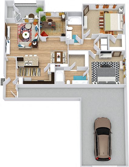Floor plan for 2 beds, 2 baths, 1170 sqft